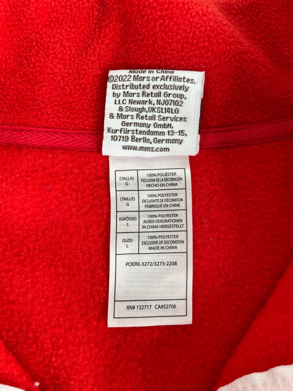 M&M’s World Red Fleece Quarter Zip Pullover Sweatshirt Striped Cuffs Large - Picture 6 of 8